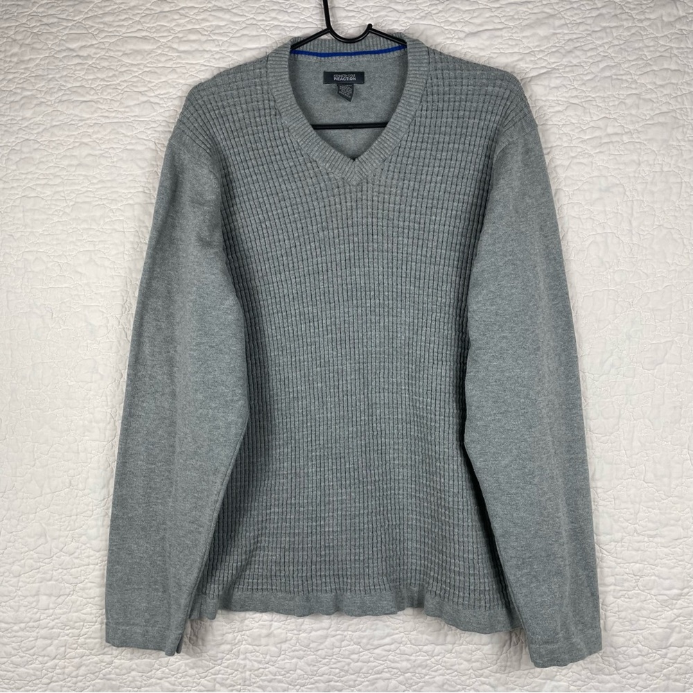 🔥Kenneth Cole Soft Knitted Gray Sweater V-neck Pullover Long Sleeve Men’s XXL